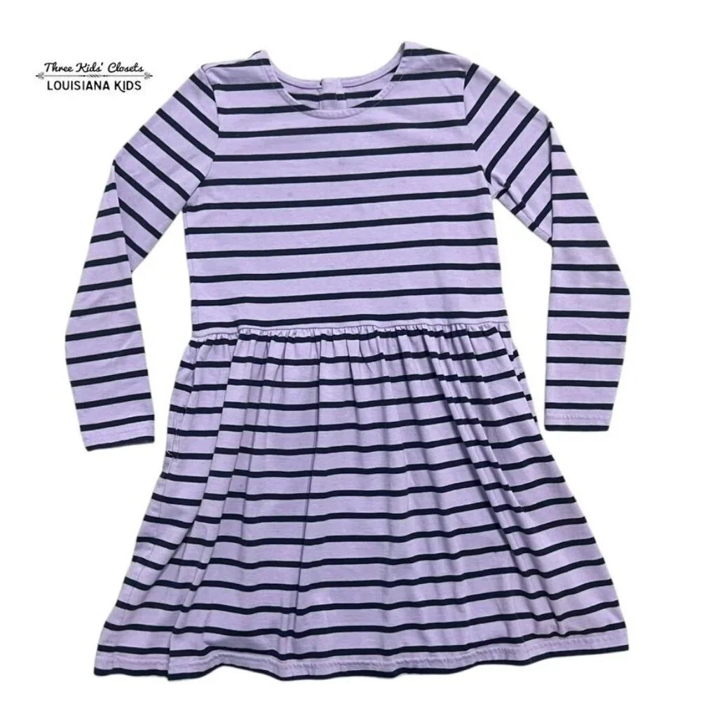 Primary 8-9Y Lavender & Navy Striped Dress